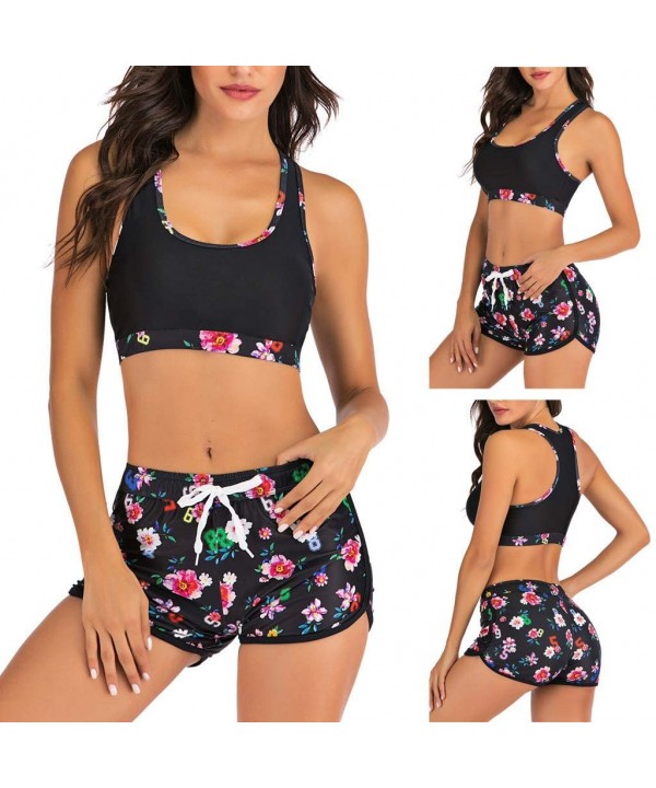 Women Two Piece with Racerback Tops Boyleg Short Swimsuits Sporty Bathing Swimwear - Black - CJ1965D9IYD $13.04-Racing