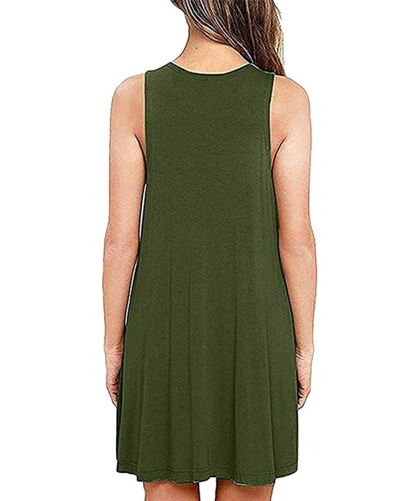 Women Summer Casual T Shirt Dresses Beach Cover up Sleeveless Plain Tank Swing Dress with Pockets - Army Green - C7199NDZ9E7 ...