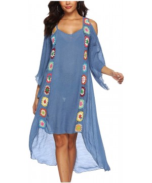 Womens Swimwear Cover up Swimsuit Beach Bikini Coverups Printing - Printing Flower Blue - CL19424N97G $14.92-Cover-Ups