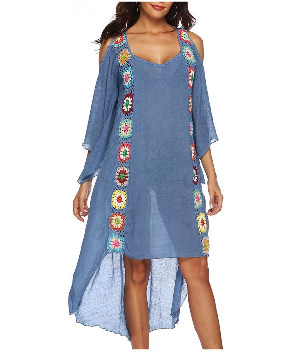 Womens Swimwear Cover up Swimsuit Beach Bikini Coverups Printing - Printing Flower Blue - CL19424N97G $14.92-Cover-Ups