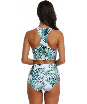 Women's Crop Top High Waisted Bikini Set Swimsuit Print Two Piece Bathing Suit - Leaf - CQ18U7IM6IR $28.77-Sets