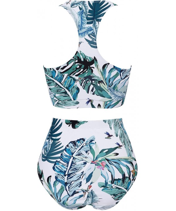 Women's Crop Top High Waisted Bikini Set Swimsuit Print Two Piece Bathing Suit - Leaf - CQ18U7IM6IR $28.77-Sets