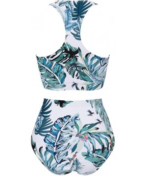 Women's Crop Top High Waisted Bikini Set Swimsuit Print Two Piece Bathing Suit - Leaf - CQ18U7IM6IR $28.77-Sets