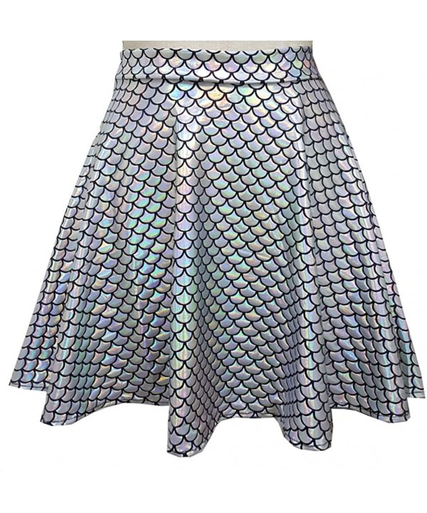 Rave Bottoms Outfits Iridescent Mermaid Party Supplies Holographic High Waisted Flare Skater Skirt - 369smd - CS18IL446M9 $17...