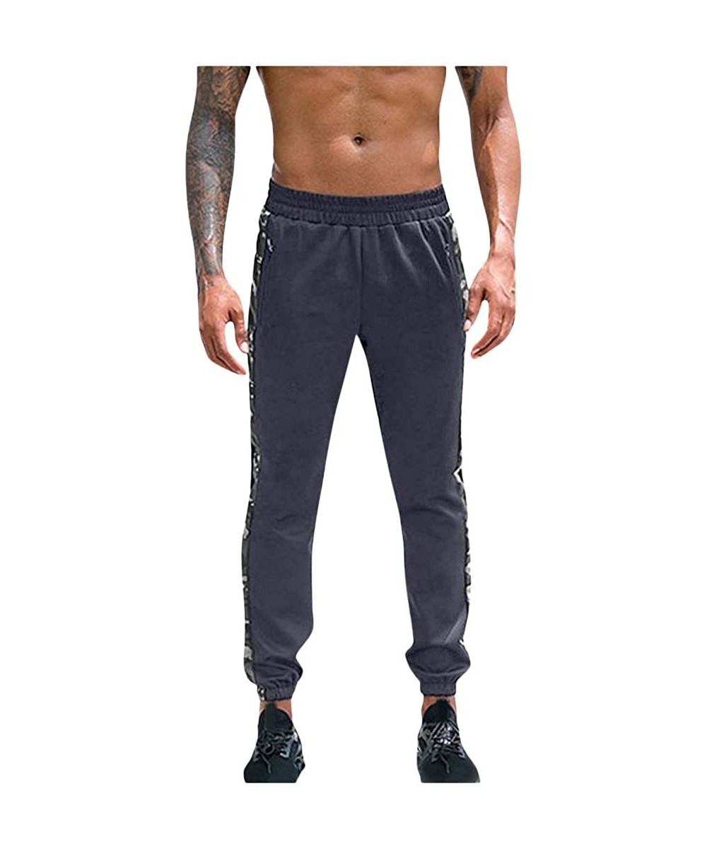 Men Sports Fitness Camouflage Print Bodybuilding Flexible Long Pants Trousers Sweatpants Running Jogger Pants - Gray - CJ192K...