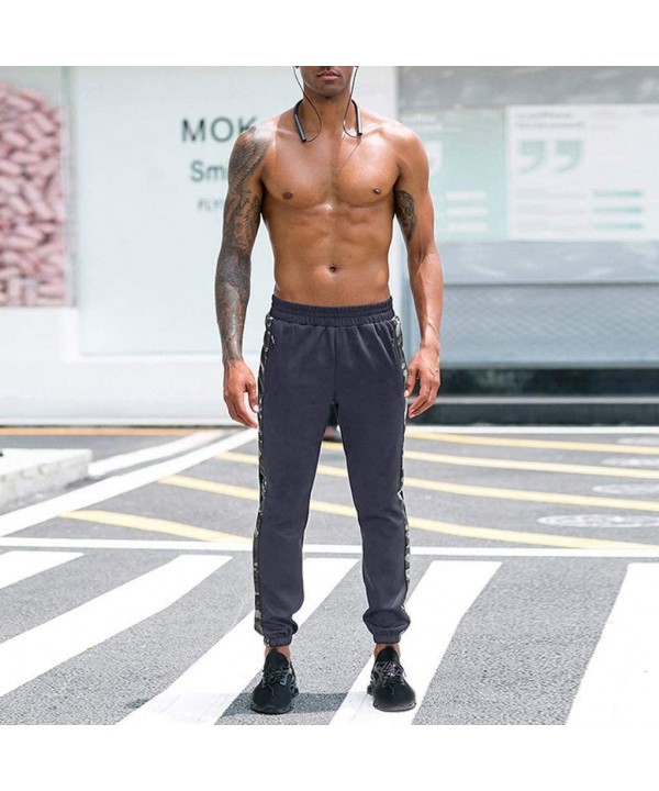 Men Sports Fitness Camouflage Print Bodybuilding Flexible Long Pants Trousers Sweatpants Running Jogger Pants - Gray - CJ192K...