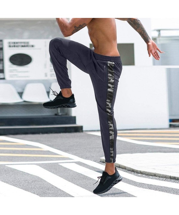 Men Sports Fitness Camouflage Print Bodybuilding Flexible Long Pants Trousers Sweatpants Running Jogger Pants - Gray - CJ192K...