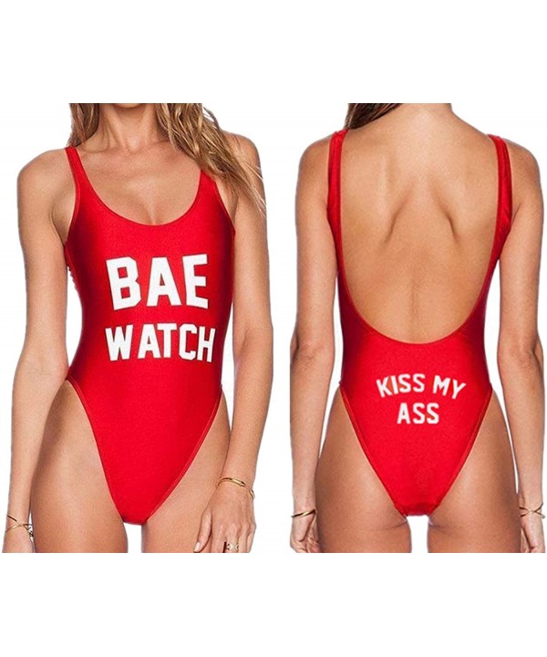 One-Piece Swimsuit Swimwear Bride Squad Birthday Slay Bae Watch Graphic Beachwear - Bae Watch / Red + White - C318X63OSL8 $16...