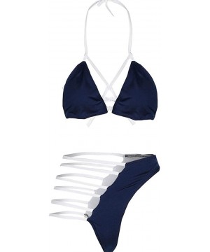 Women Fashion Summer Sexy Halter Ladder Cut Out Bikini Set - Blue - CB18RRT5EDK $14.92-Sets