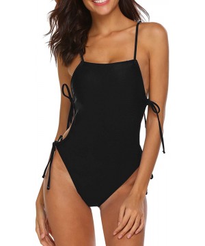 Women's One Piece Swimsuit Tummy Control Ruched Padded Vintage Bathing Suit Modest Tank Swimwear Retro Monokini B black - CV1...