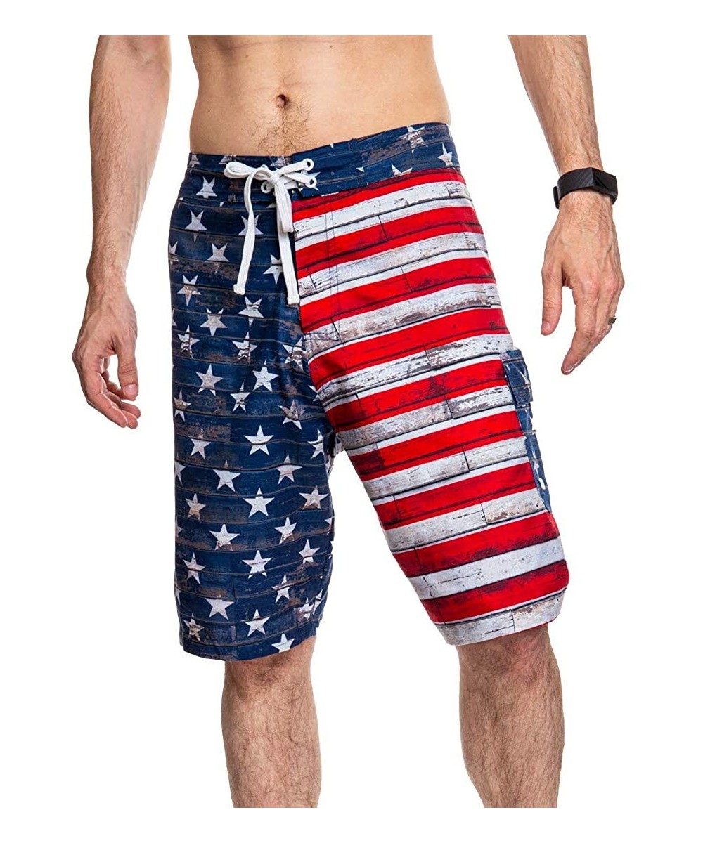 Men's USA Flag Boardshorts (Medium) - CD17X0K42AL $20.62-Board Shorts