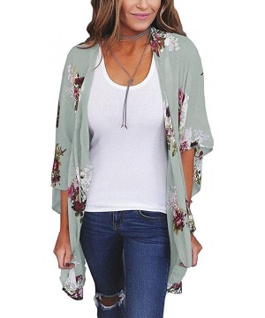 Women's Sheer Chiffon Blouse Loose Tops Kimono Floral Print Cardigan - B04 - CI18IS9KTXR $12.69-Cover-Ups