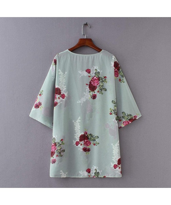 Women's Sheer Chiffon Blouse Loose Tops Kimono Floral Print Cardigan - B04 - CI18IS9KTXR $12.69-Cover-Ups