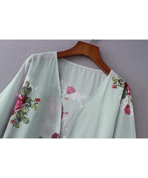 Women's Sheer Chiffon Blouse Loose Tops Kimono Floral Print Cardigan - B04 - CI18IS9KTXR $12.69-Cover-Ups