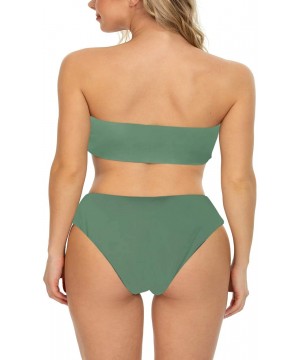 Womens Bandeau Two Piece Bikini Swimsuits Strapless Top with High Cut Bottom Bathing Suit - 1army Green - CW18W2MEX9Z $25.19-...