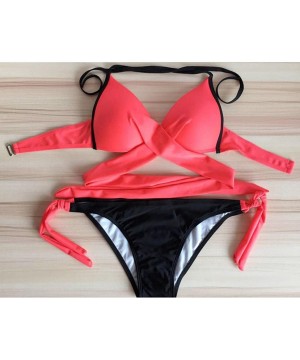 Swimwear Push-up Padded Bra Swimsuit Bathing Suit Fashion Women's Bikini Set Swimwear - Watermelon Red - CR189N0C2EY $8.75-Sets