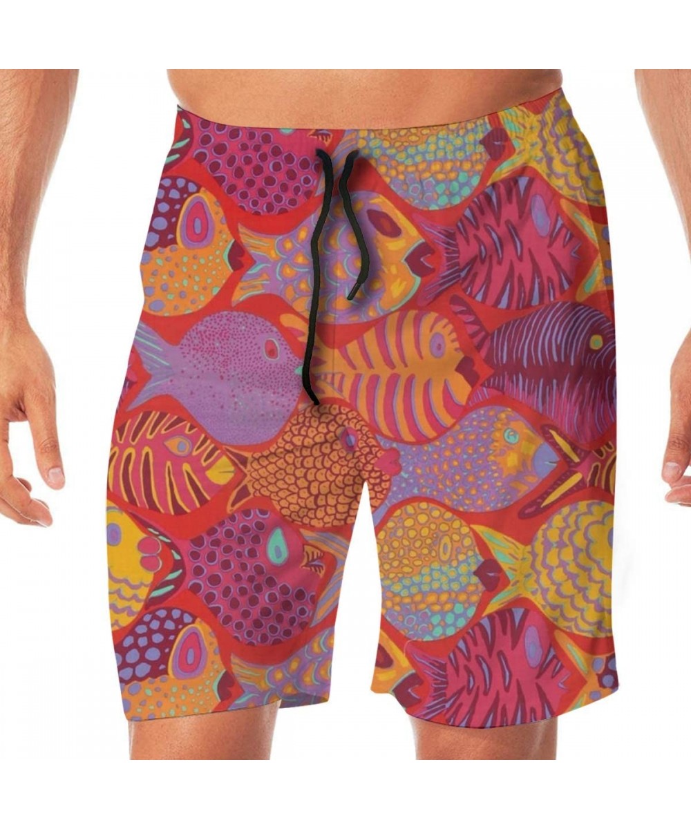 Men's Summer Beach Board Shorts Swim Trunks - Stretch Waist Band Board Shorts - Freespirit Red Goldfish - CQ19CMHXCO0 $17.21-...