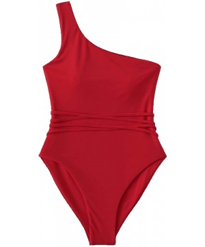 Women's Bathing Suits One Shoulder One Piece Swimsuits Monokini - Red - C218OZ9RZ82 $17.13-One-Pieces