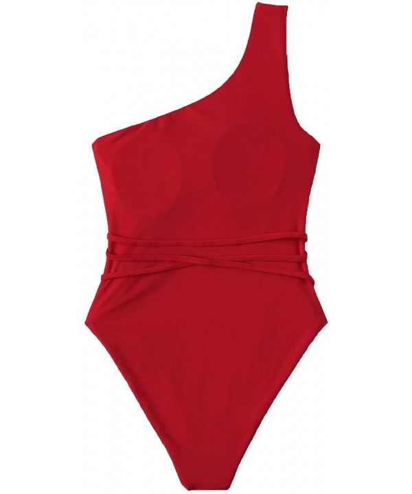 Women's Bathing Suits One Shoulder One Piece Swimsuits Monokini - Red - C218OZ9RZ82 $17.13-One-Pieces