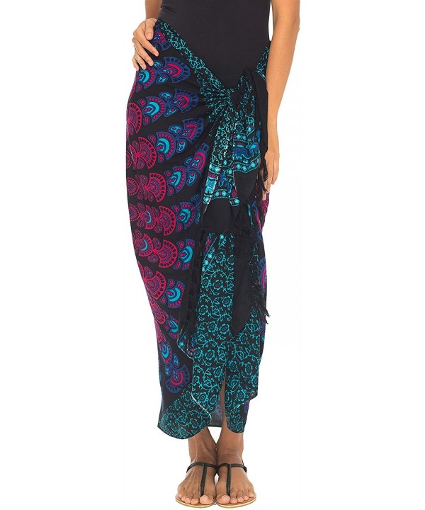 Womens Sarong Beach Swimsuit Cover Up Mandala Peacock Bikini Wrap & Clip - Turquoise - CL18EG9X4K7 $15.95-Cover-Ups