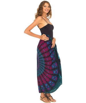 Womens Sarong Beach Swimsuit Cover Up Mandala Peacock Bikini Wrap & Clip - Turquoise - CL18EG9X4K7 $15.95-Cover-Ups