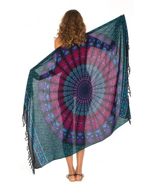 Womens Sarong Beach Swimsuit Cover Up Mandala Peacock Bikini Wrap & Clip - Turquoise - CL18EG9X4K7 $15.95-Cover-Ups