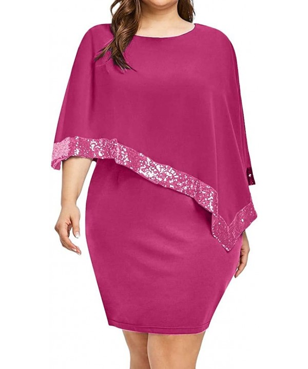 Women Business Plus Size Shawl Cold Shoulder Overlay Asymmetric Chiffon Strapless Dress Fashion Party Dresses Pink - CP18U505...