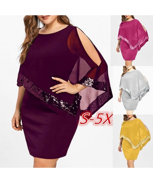 Women Business Plus Size Shawl Cold Shoulder Overlay Asymmetric Chiffon Strapless Dress Fashion Party Dresses Pink - CP18U505...