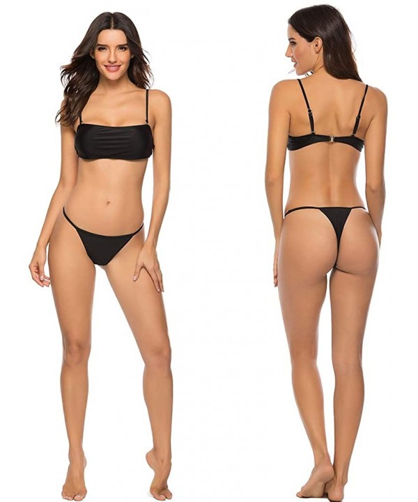 Women's Sexy Bikini Thong Bottom Ruched Brazilian Beachwear Cheeky Swimwear - 2 T-black - C419CDGNNAZ $11.08-Bottoms