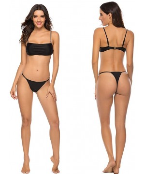 Women's Sexy Bikini Thong Bottom Ruched Brazilian Beachwear Cheeky Swimwear - 2 T-black - C419CDGNNAZ $11.08-Bottoms