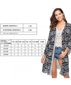 Women's Puff Sleeve Chiffon Kimono Cardigan Loose Swimwear Cover Ups Boho Print Blouse Tops for 2020 Spring Summer - Black2 -...