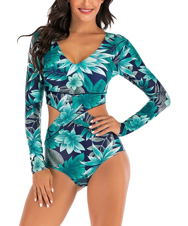 Women Sleeveless Striped Print Zip Front Rash Guard One Piece Swimsuit Athletic Swimwear - 5 Green - CB1943WD22I $19.26-Rash ...