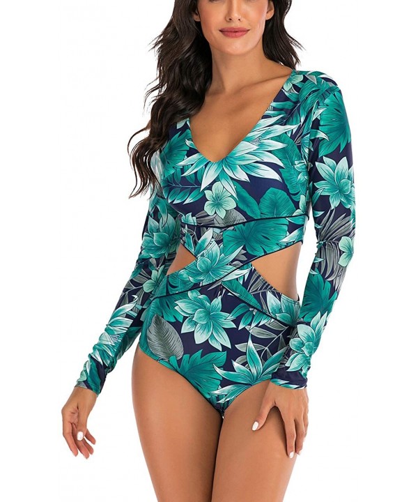 Women Sleeveless Striped Print Zip Front Rash Guard One Piece Swimsuit Athletic Swimwear - 5 Green - CB1943WD22I $19.26-Rash ...