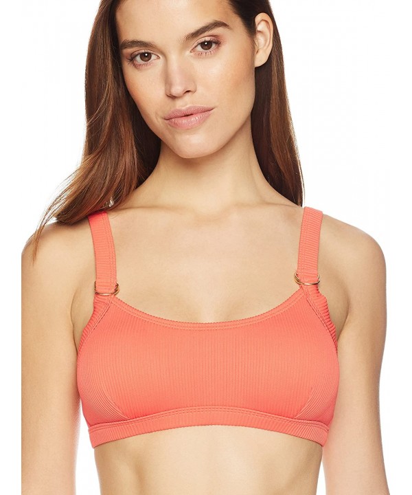 Women's Swimwear Ribbed D-Ring Bikini Top - Bright Orange - CO187K3TLXR $22.80-Tops