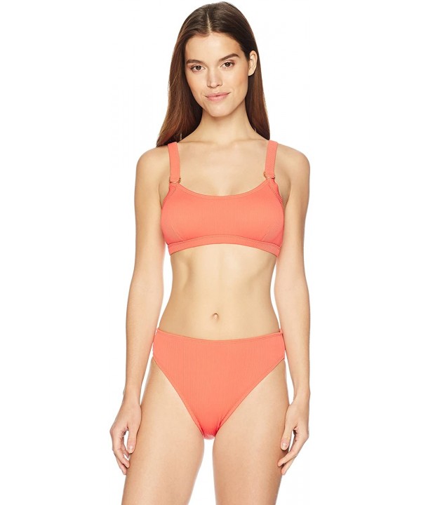 Women's Swimwear Ribbed D-Ring Bikini Top - Bright Orange - CO187K3TLXR $22.80-Tops