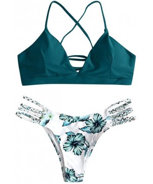 Women's Bikini Sets Cut Flower Two Piece Swimsuit Pushups Swimwear Beachwear - 3 - Green - CK196EH7YO8 $15.03-Sets