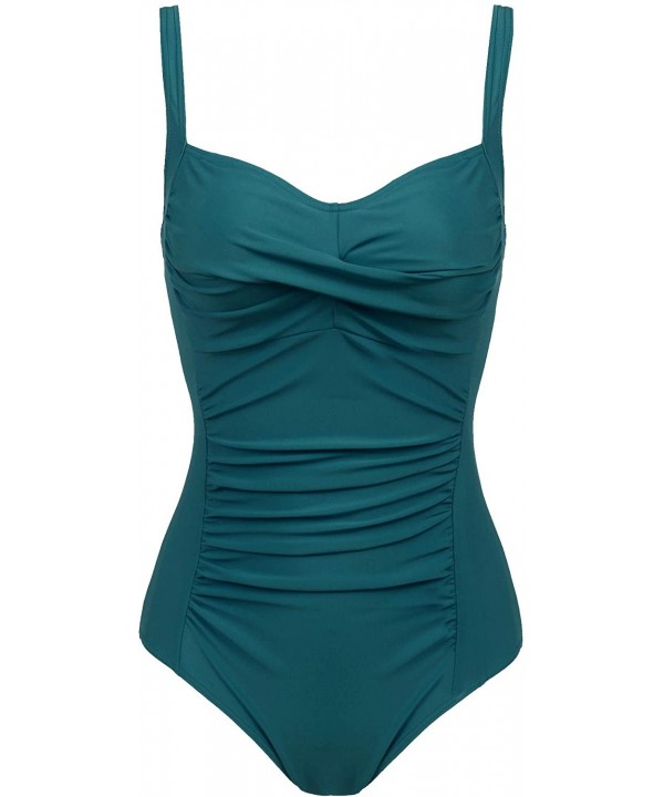 Womens One Piece Swimsuit Tummy Control Slimming Bathing Suit Ruched Front - Twist-green - CO18NMZWCMK $24.04-One-Pieces