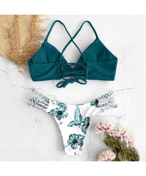 Women's Bikini Sets Cut Flower Two Piece Swimsuit Pushups Swimwear Beachwear - 3 - Green - CK196EH7YO8 $15.03-Sets