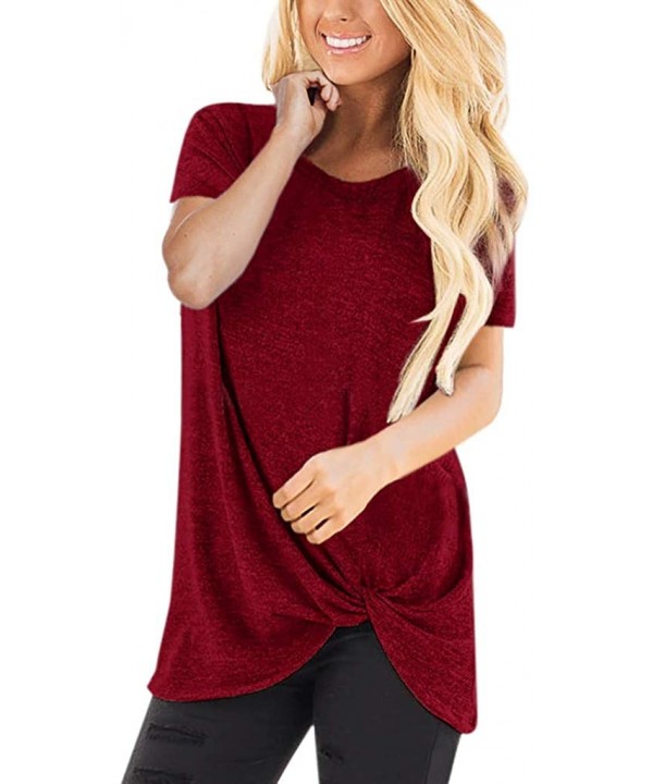 Women's T Shirt Short Sleeve Summer Loose Twist Knot Casual Tunic Blouse Tanks Vest Tops - Wine - CQ18O950CY6 $10.29-Sets