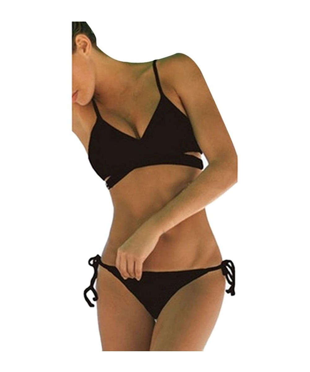 Women's Push Up Padded Bra Bandage Bikini Set Swimsuit Bathing Suit - Black - CM189L5QZ4C $8.00-Sets