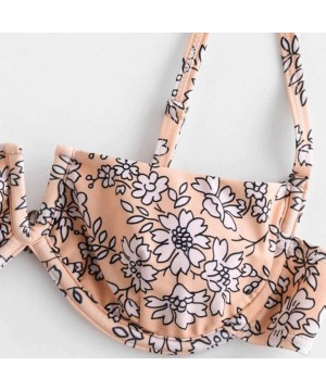 Women Flower Printed High Cut V Wired Bikini Swimwear Swimsuit Beachwear - A-pink - CC196SADYLG $11.94-Sets