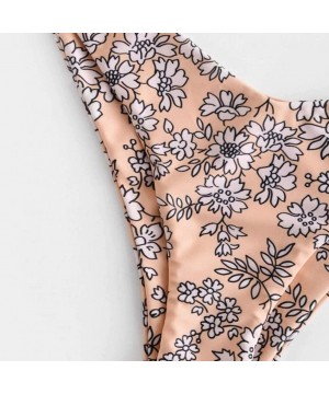 Women Flower Printed High Cut V Wired Bikini Swimwear Swimsuit Beachwear - A-pink - CC196SADYLG $11.94-Sets