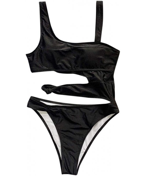 Women's Solid Piece of Swimsuit Bikini Swimwear Beachwear Custume Bathing Suit - Black - CS1962MXYX4 $12.47-Tankinis