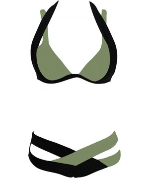 Women's Two Pieces Crochet Lace High Waist V Neck Bikini Set Swimsuit - Army Green - CV18WCYKRYM $10.73-Sets