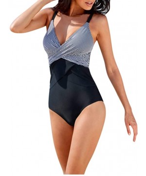 Swimwear Monokini Swimsuits Sexy Front Cross One Piece Tummy Control Deep V Neck Bathing Suit - B-black - CD193Z2LEH0 $21.90-...