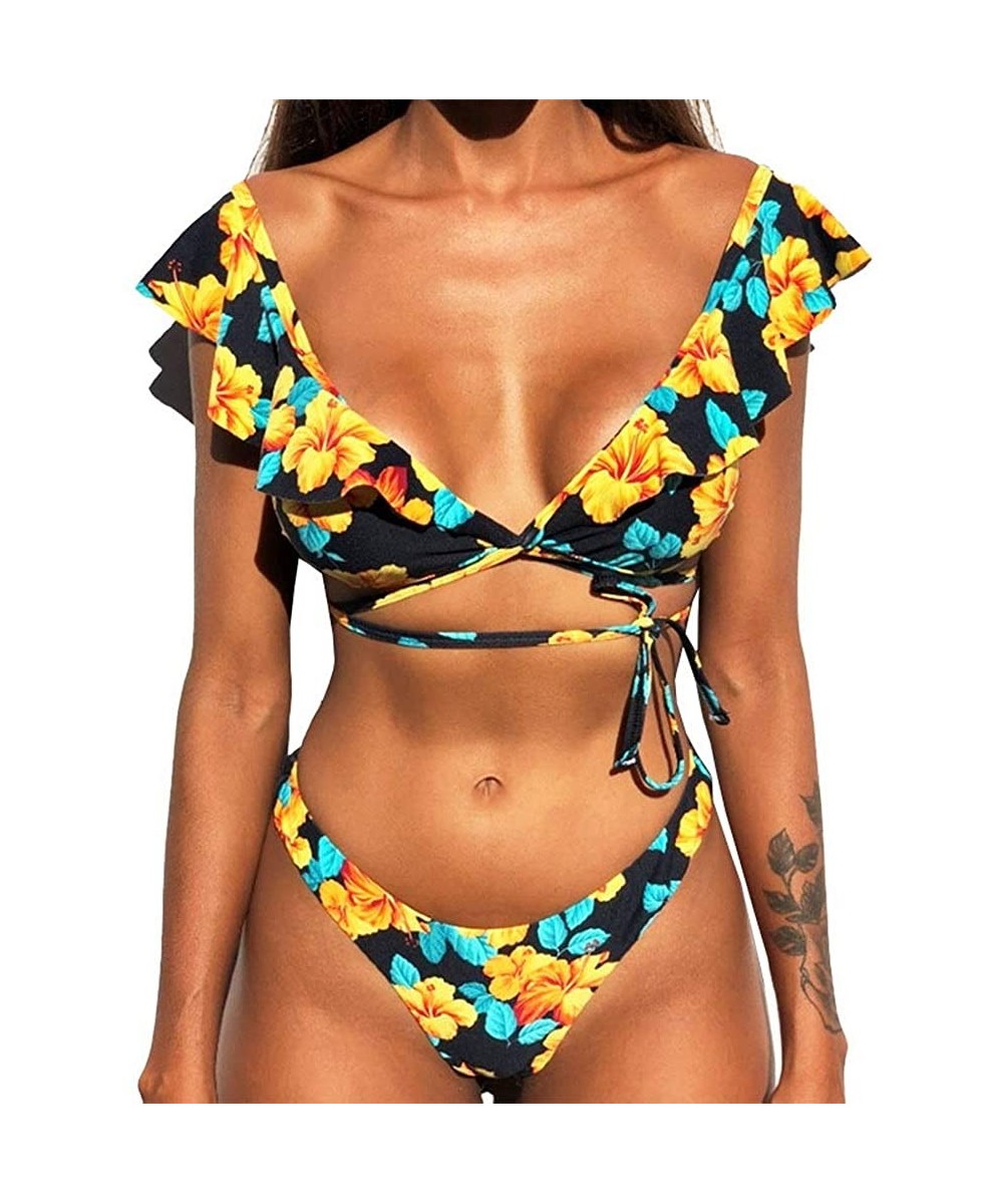 Women's Strappy Swimwear High Waist Thong 2PCS Bikini Sets Swimsuit - Color01 - CO18QITL4NT $22.21-Sets