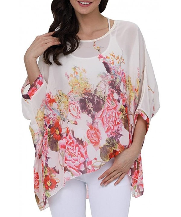 Women's Chiffon Caftan Poncho Tunic Top Cover up Batwing Blouse - Z-4291 - CF18DYOE43I $18.59-Cover-Ups