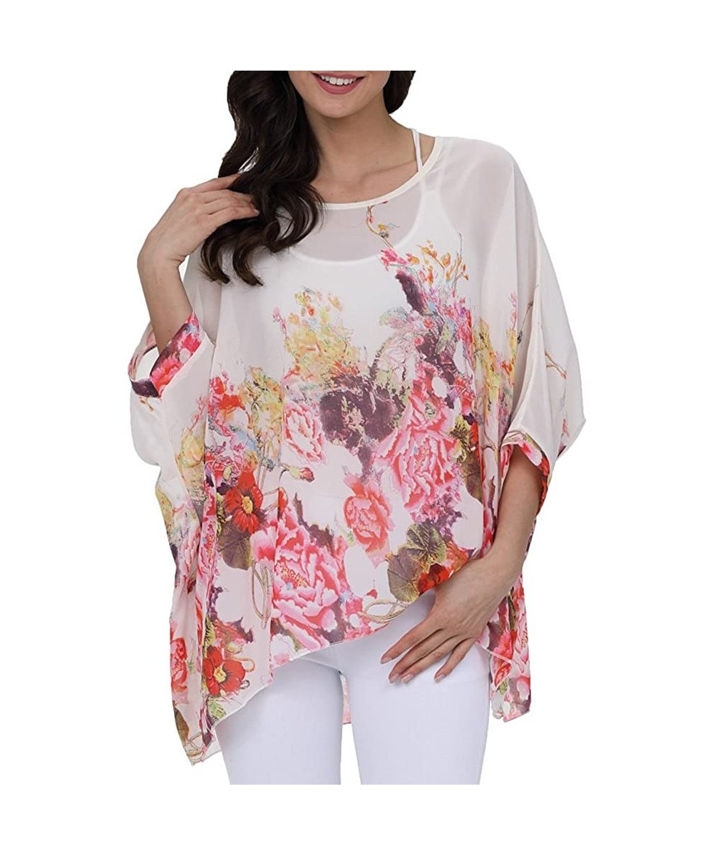 Women's Chiffon Caftan Poncho Tunic Top Cover up Batwing Blouse - Z-4291 - CF18DYOE43I $18.59-Cover-Ups