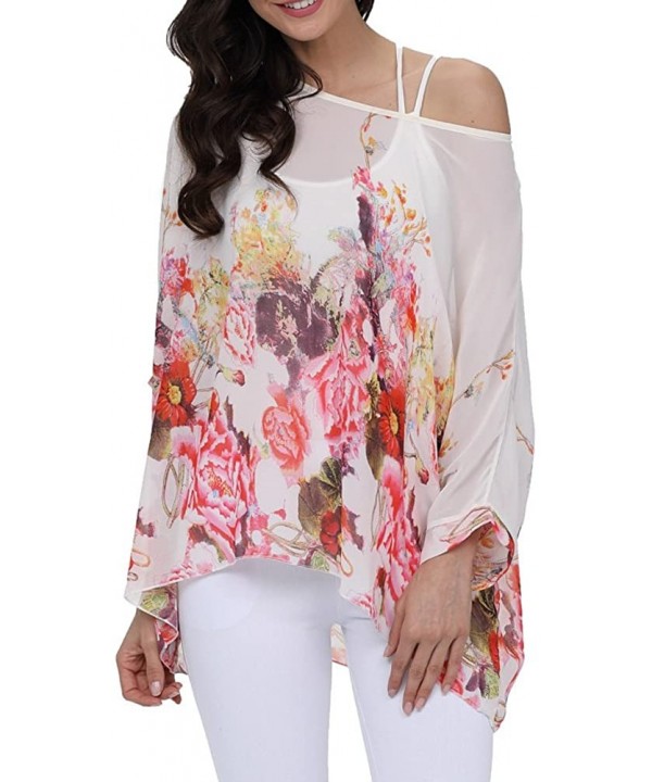 Women's Chiffon Caftan Poncho Tunic Top Cover up Batwing Blouse - Z-4291 - CF18DYOE43I $18.59-Cover-Ups