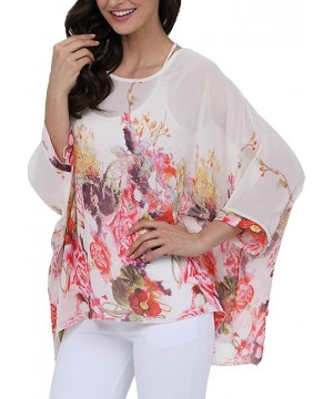 Women's Chiffon Caftan Poncho Tunic Top Cover up Batwing Blouse - Z-4291 - CF18DYOE43I $18.59-Cover-Ups